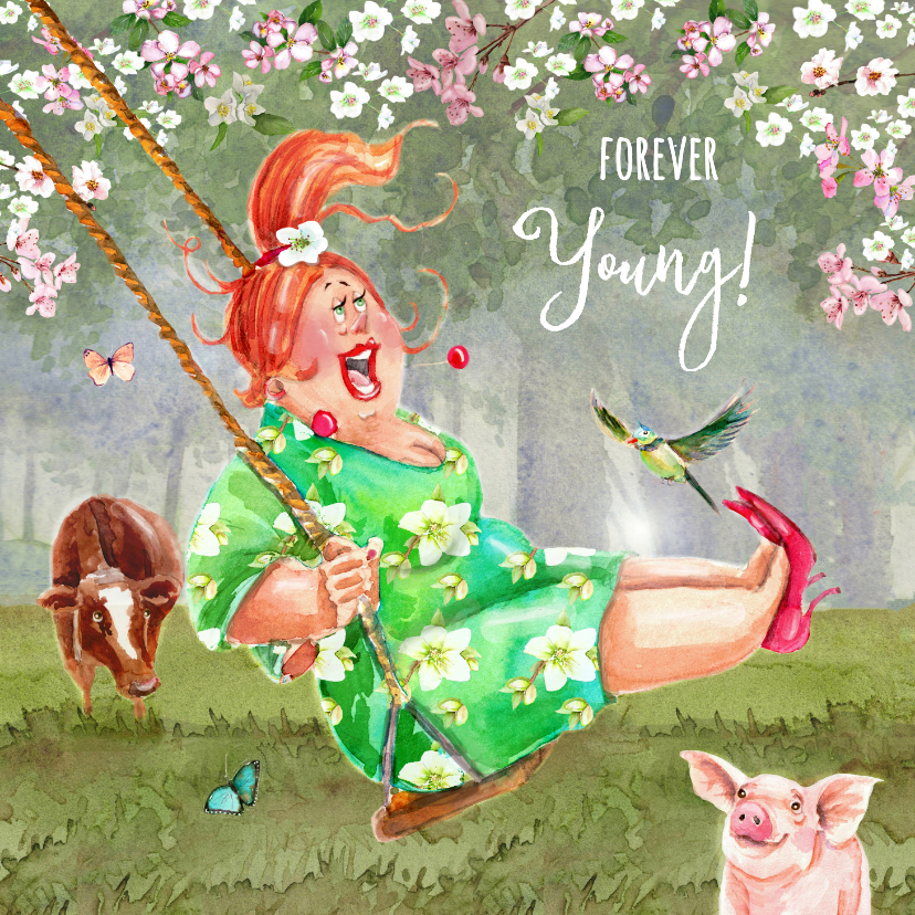 Verjaardagskaarten - Verjaardagskaart plezier op de schommel