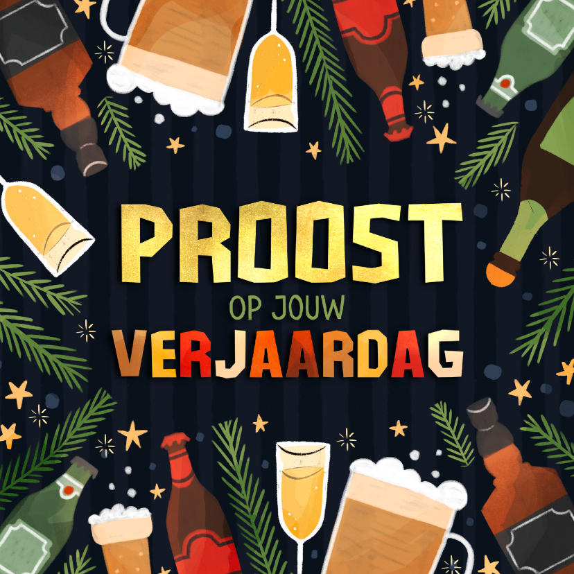 Verjaardagskaarten - Verjaardagskaart proost op jouw verjaardag vierkant