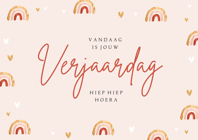 Verjaardagskaart regenboogjes goud hartjes lief stijlvol - Verjaardagskaarten Verjaardagskaarten - Verjaardagskaart regenboogjes goud hartjes lief stijlvol