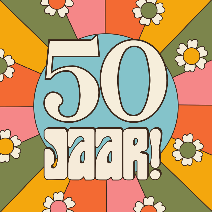 Verjaardagskaarten - Verjaardagskaart retro met bloemetjes en leeftijd