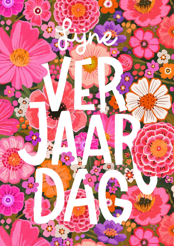 Verjaardagskaart roze bloemen met blad - Verjaardagskaarten Verjaardagskaarten - Verjaardagskaart roze bloemen met blad