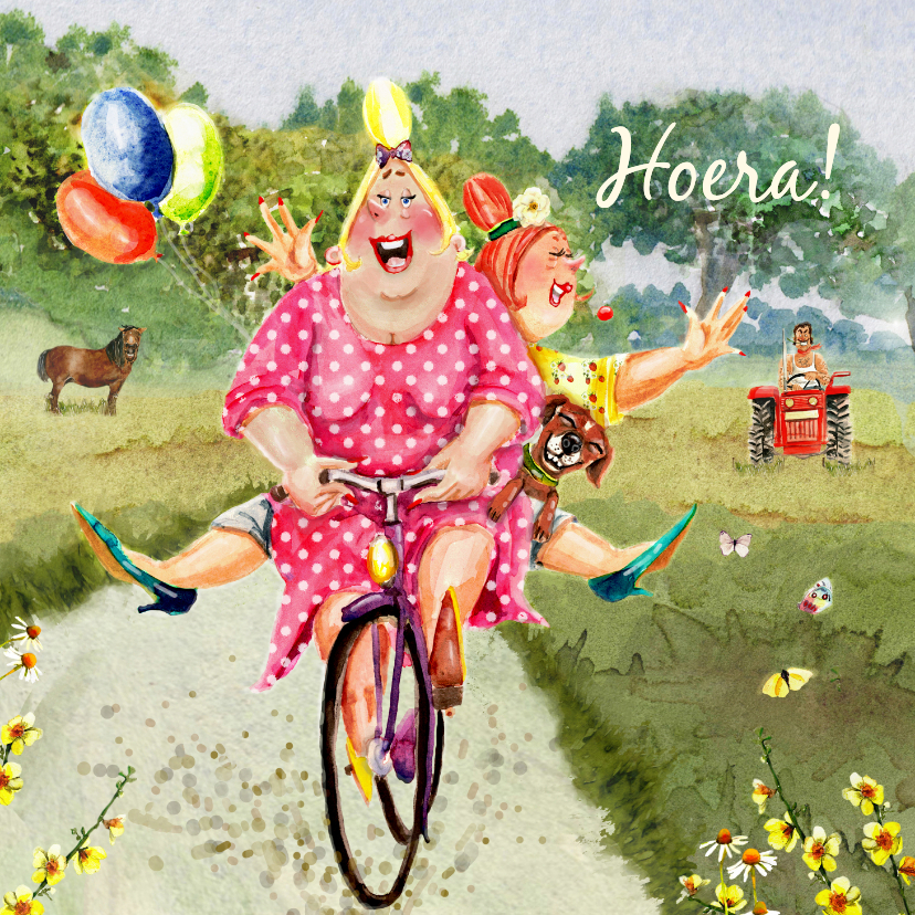 Verjaardagskaarten - Verjaardagskaart samen op de fiets op weg naar de jarige!