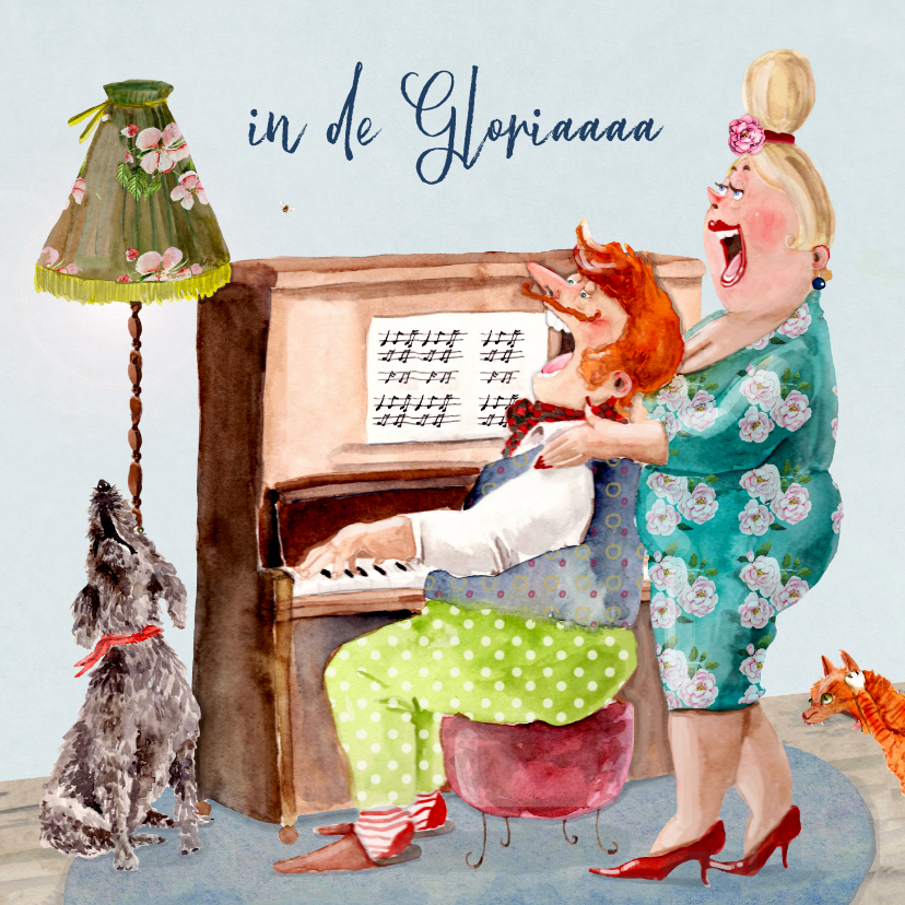 Verjaardagskaart samenzang achter de piano - Verjaardagskaarten Verjaardagskaarten - Verjaardagskaart samenzang achter de piano