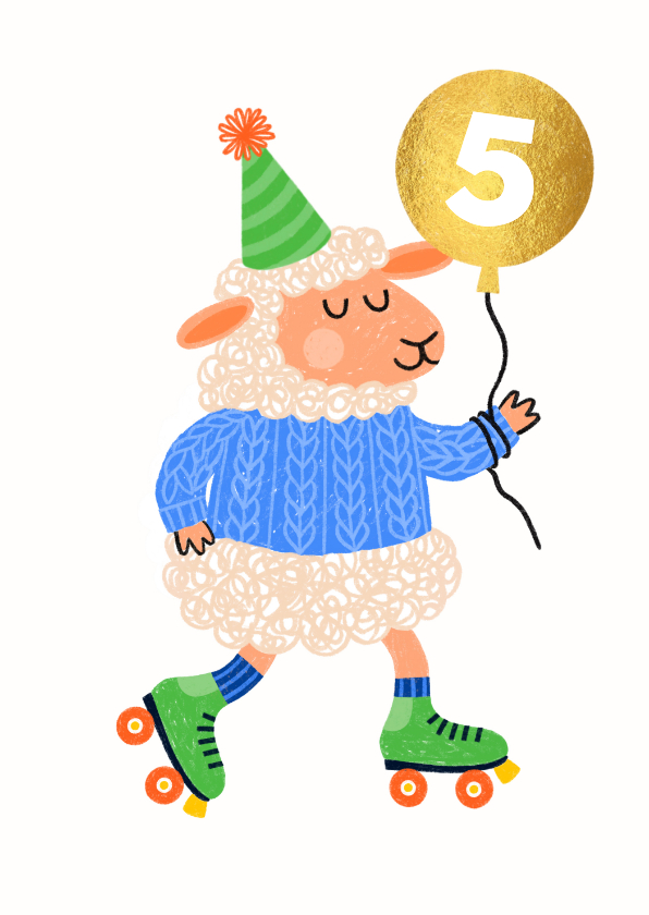 Verjaardagskaart schaap feestmuts groen blauw - Verjaardagskaarten Verjaardagskaarten - Verjaardagskaart schaap feestmuts groen blauw