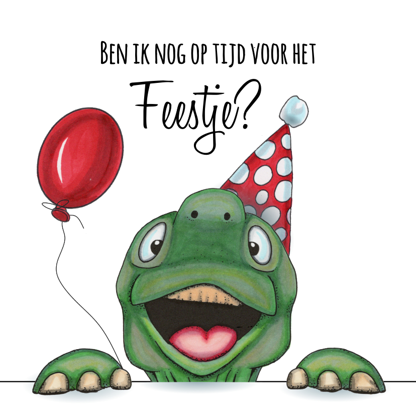 Verjaardagskaart schildpad ben ik nog op tijd? - Verjaardagskaarten Verjaardagskaarten - Verjaardagskaart schildpad ben ik nog op tijd?