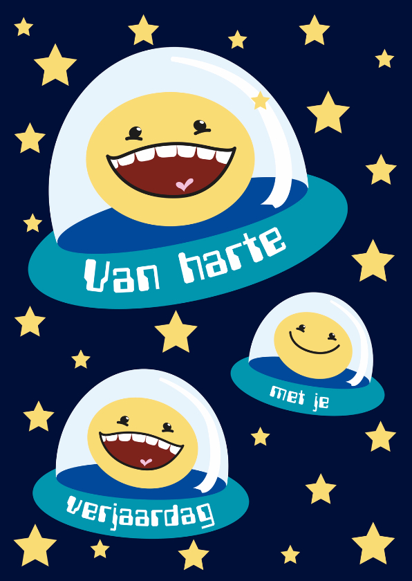 Verjaardagskaart space smiley - Verjaardagskaarten Verjaardagskaarten - Verjaardagskaart space smiley