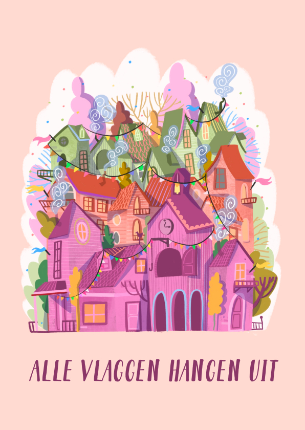 Verjaardagskaart stad vol vlaggen - Verjaardagskaarten Verjaardagskaarten - Verjaardagskaart stad vol vlaggen