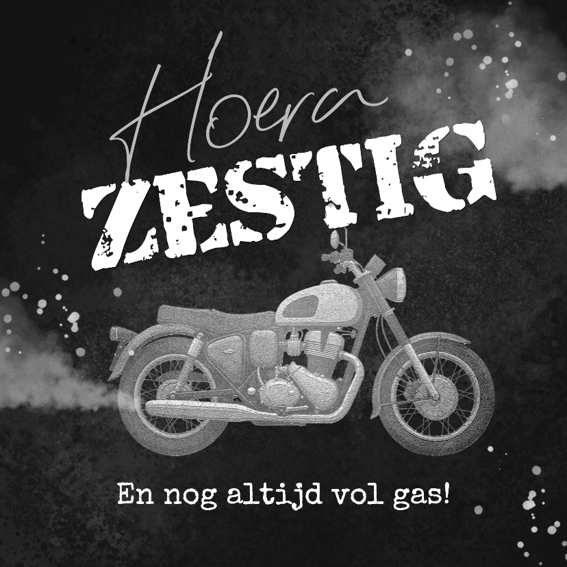 Verjaardagskaarten - Verjaardagskaart stoer motor zestig zilver grijs