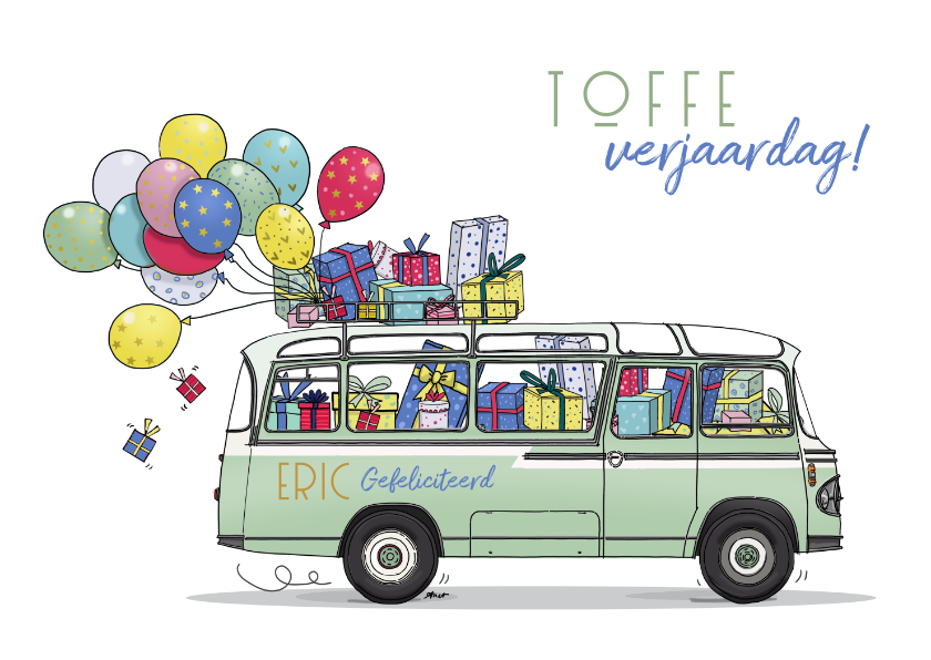 Verjaardagskaarten - Verjaardagskaart stoere bus retro