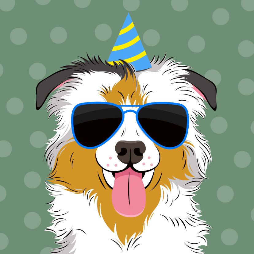 Verjaardagskaarten - Verjaardagskaart stoere hond met feesthoed