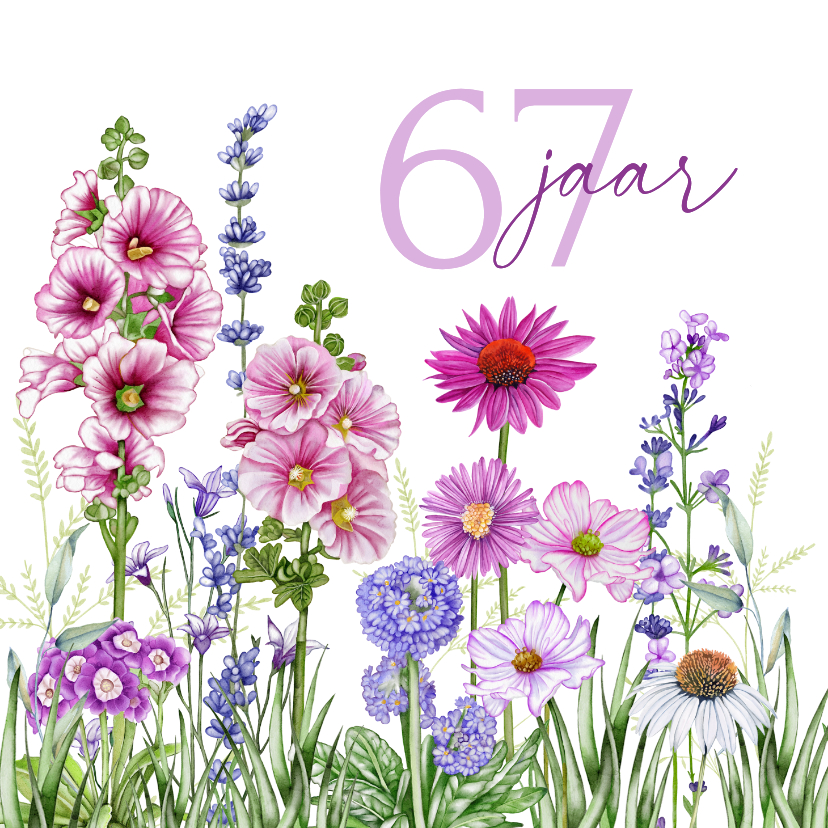 Verjaardagskaarten - Verjaardagskaart stokrozen met bloemen 