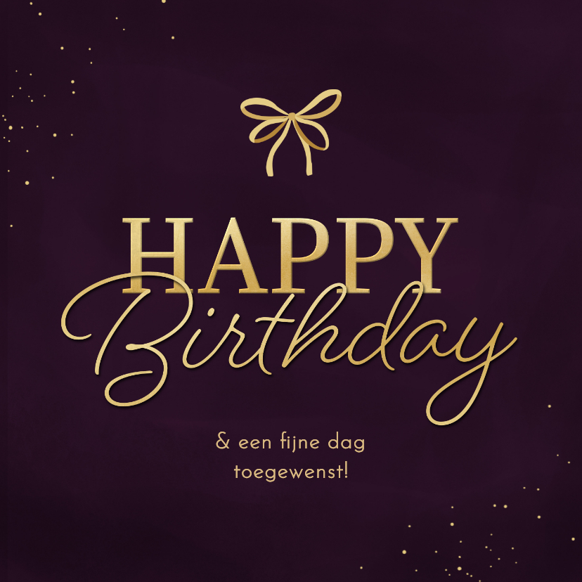 Verjaardagskaarten - Verjaardagskaart strikje happy birthday goudlook