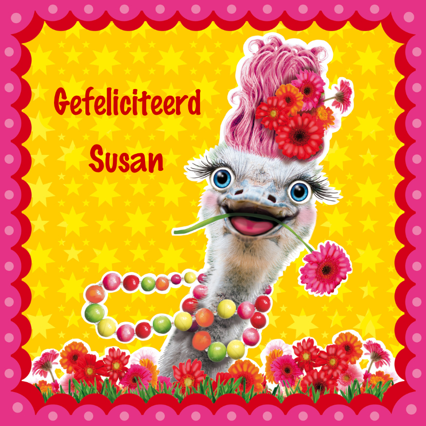 verjaardagskaart struisvogel - Verjaardagskaarten Verjaardagskaarten - verjaardagskaart struisvogel