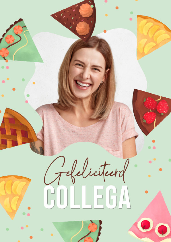 Verjaardagskaart taart collega foto confetti - Verjaardagskaarten Verjaardagskaarten - Verjaardagskaart taart collega foto confetti
