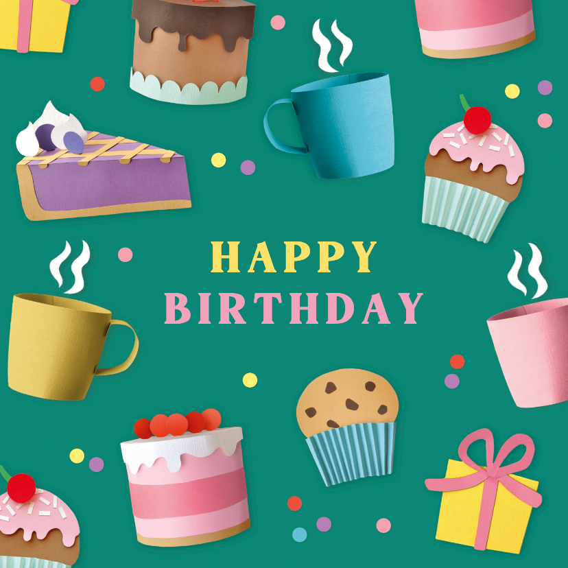 Verjaardagskaarten - Verjaardagskaart taart en koffie