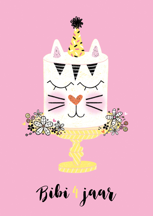 Verjaardagskaarten - Verjaardagskaart taart konijn roze