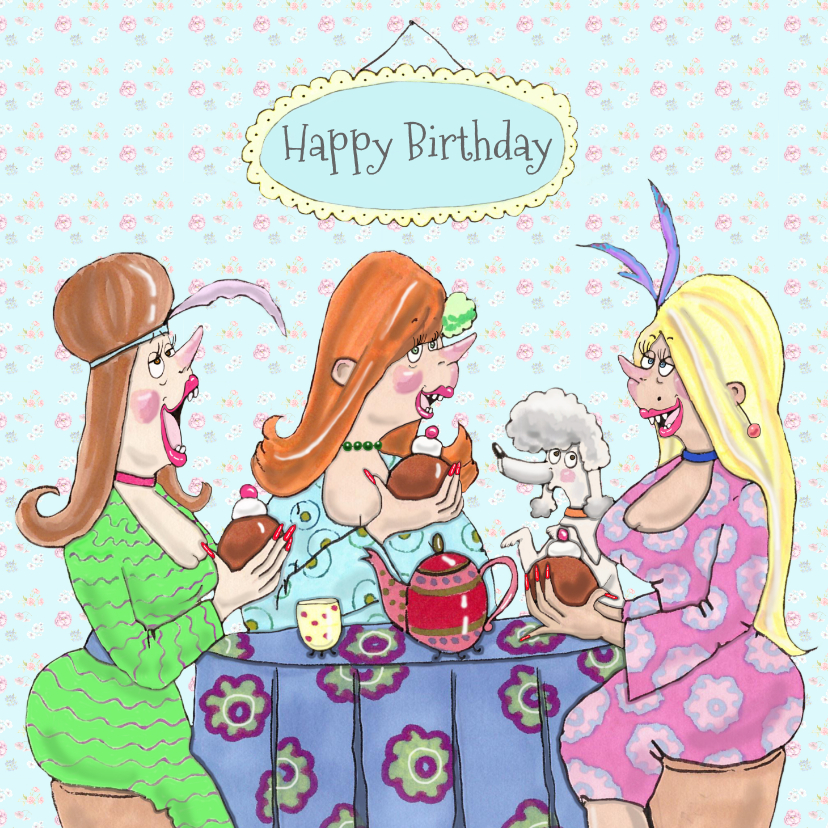 Verjaardagskaart teatime girls - Verjaardagskaarten Verjaardagskaarten - Verjaardagskaart teatime girls