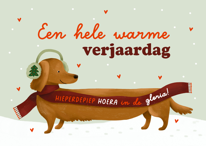 Verjaardagskaart teckel sjaal sneeuw warme verjaardag winter - Verjaardagskaarten Verjaardagskaarten - Verjaardagskaart teckel sjaal sneeuw warme verjaardag winter