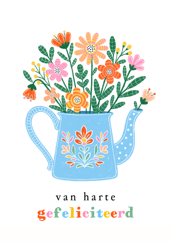 Verjaardagskaart theepot bloemen blauw - Verjaardagskaarten Verjaardagskaarten - Verjaardagskaart theepot bloemen blauw