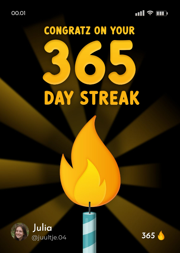 Verjaardagskaarten - Verjaardagskaart tiener 365 day streak social media