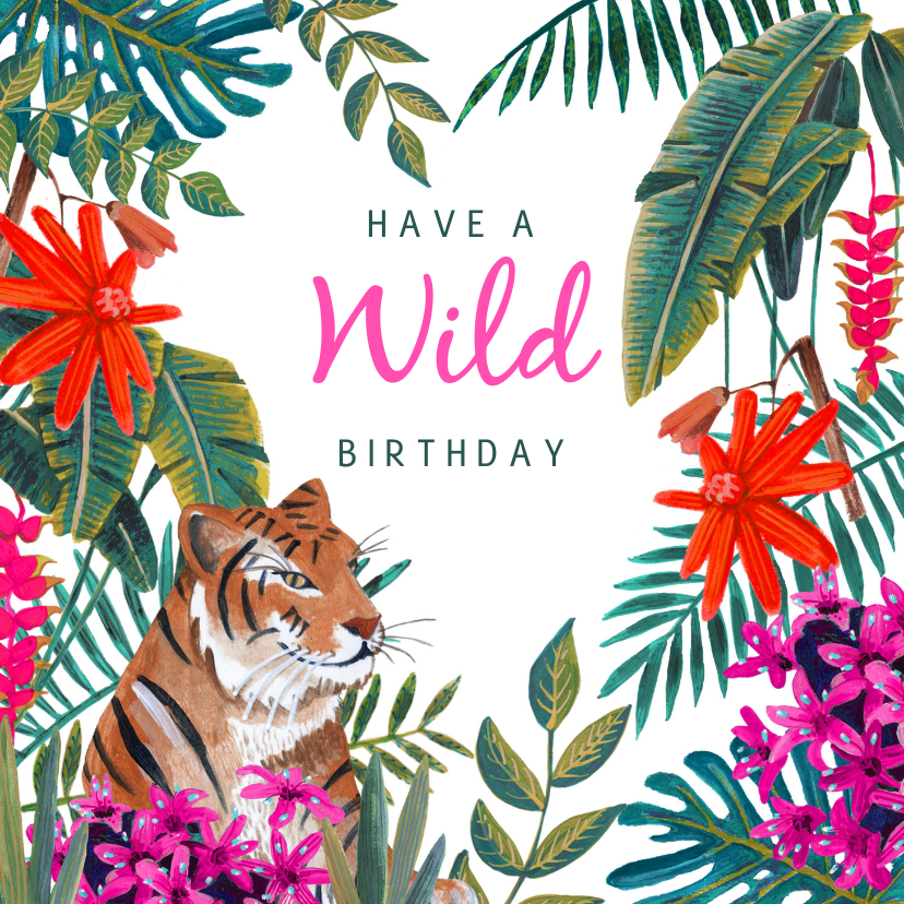 Verjaardagskaarten - Verjaardagskaart tijger in de jungle wildernis