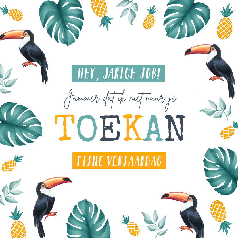 Verjaardagskaarten - Verjaardagskaart toekan zomer ananas jungle