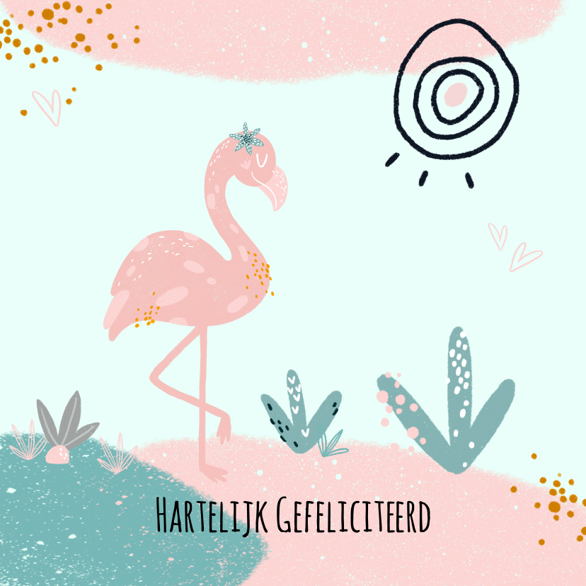 Verjaardagskaart tropical flamingo in pastelkleuren - Verjaardagskaarten Verjaardagskaarten - Verjaardagskaart tropical flamingo in pastelkleuren