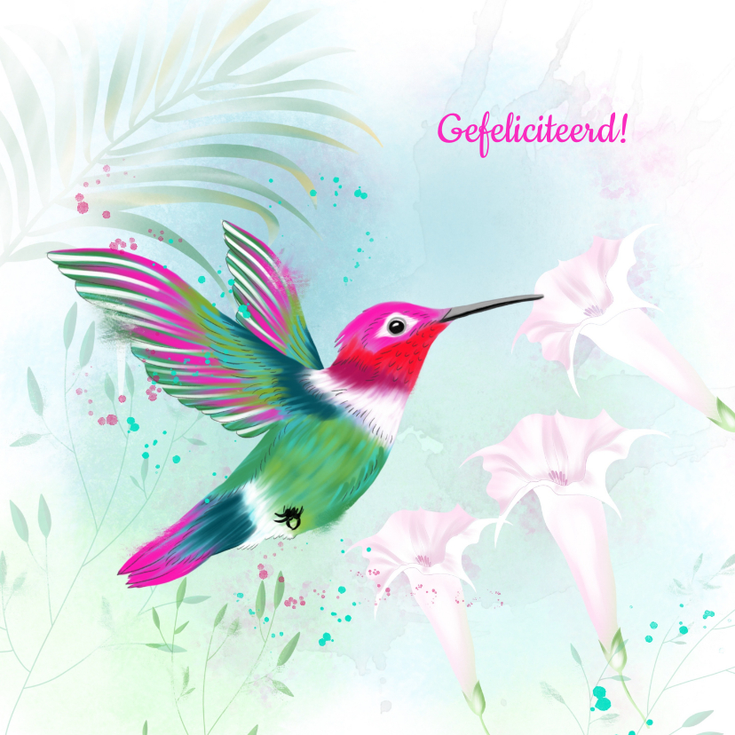 Verjaardagskaarten - Verjaardagskaart tropisch met kolibrie