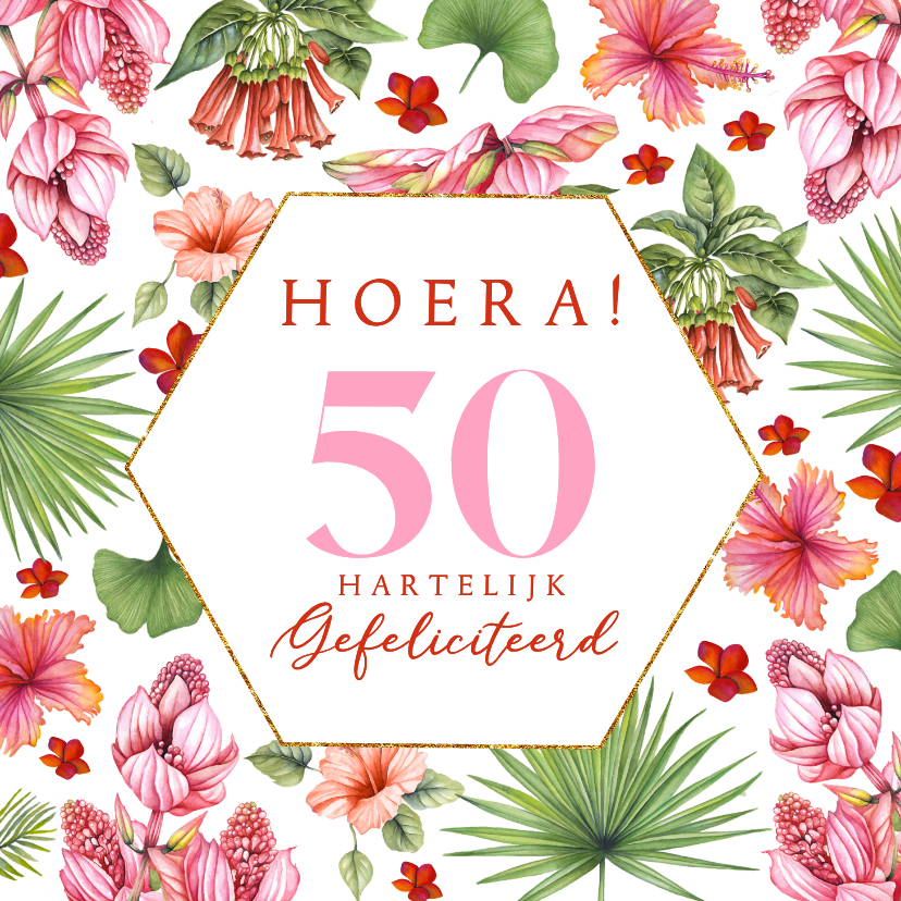 Verjaardagskaarten - Verjaardagskaart tropische bloemen