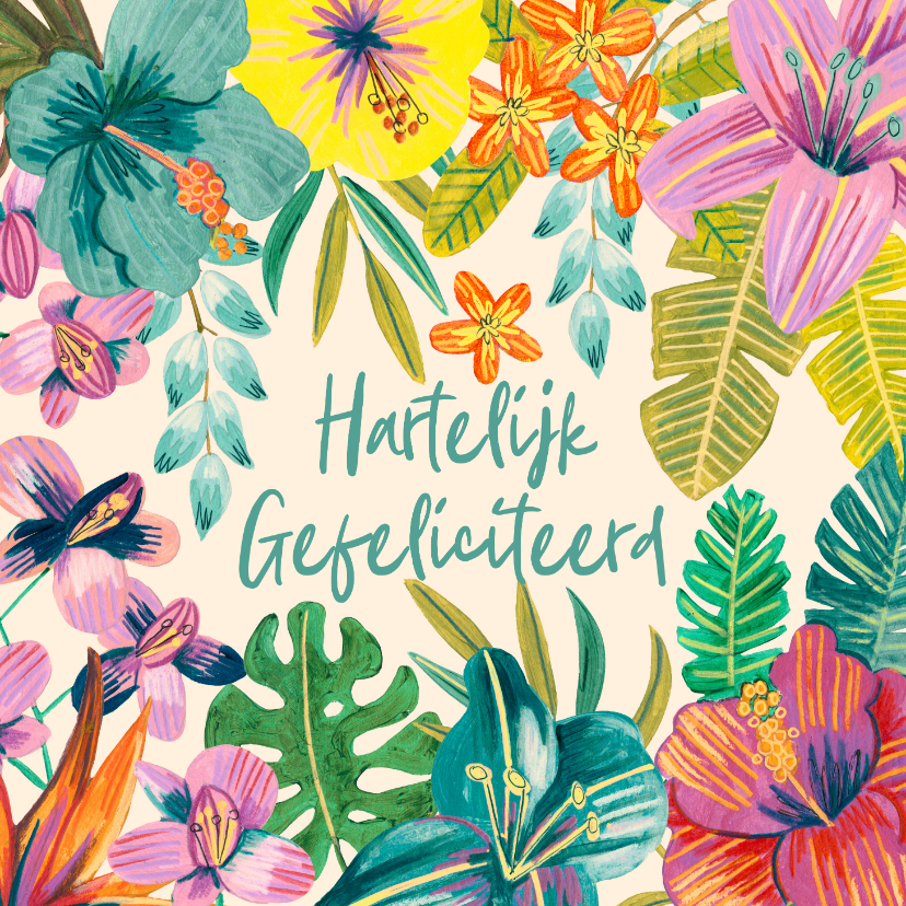 Verjaardagskaarten - Verjaardagskaart tropische zomer bloemen