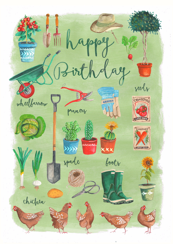 Verjaardagskaarten - Verjaardagskaart tuinieren man