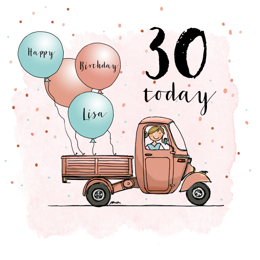 Verjaardagskaarten - Verjaardagskaart tuktuk ballon