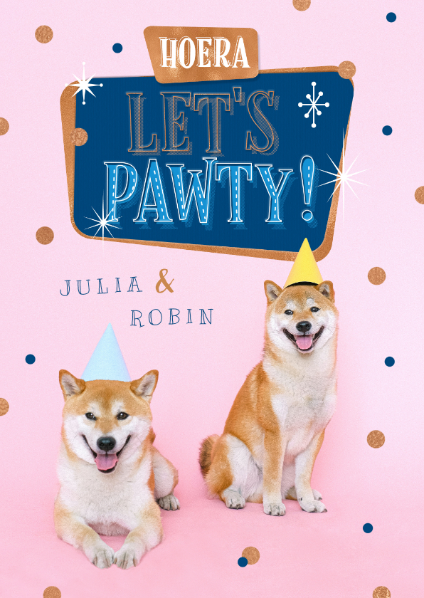 Verjaardagskaarten - Verjaardagskaart tweeling hond feest confetti pawty