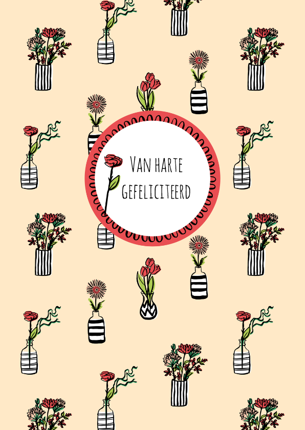 Verjaardagskaart vaasjes met bloemen - Verjaardagskaarten Verjaardagskaarten - Verjaardagskaart vaasjes met bloemen