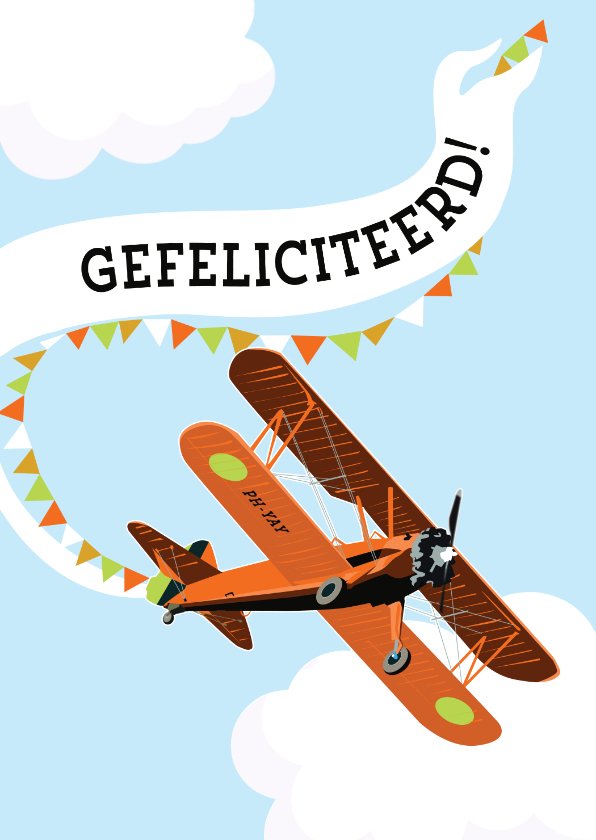 Verjaardagskaarten - Verjaardagskaart - vliegtuig in de wolken