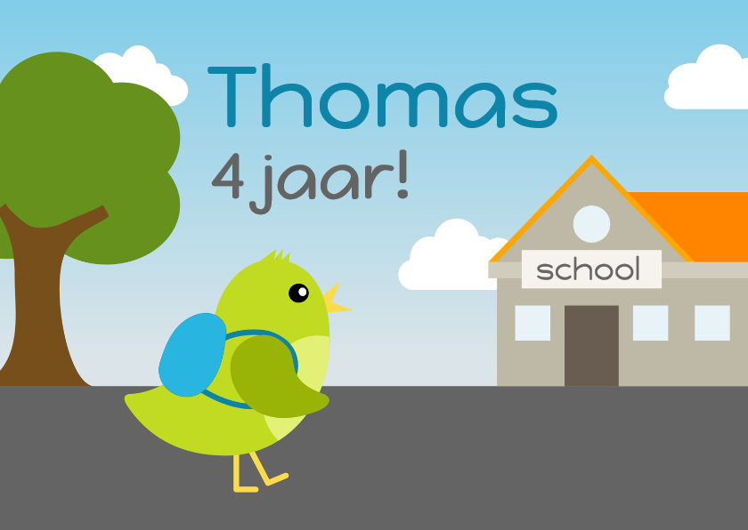 verjaardagskaart vogel jongen gaat naar school - DD - Verjaardagskaarten Verjaardagskaarten - verjaardagskaart vogel jongen gaat naar school - DD