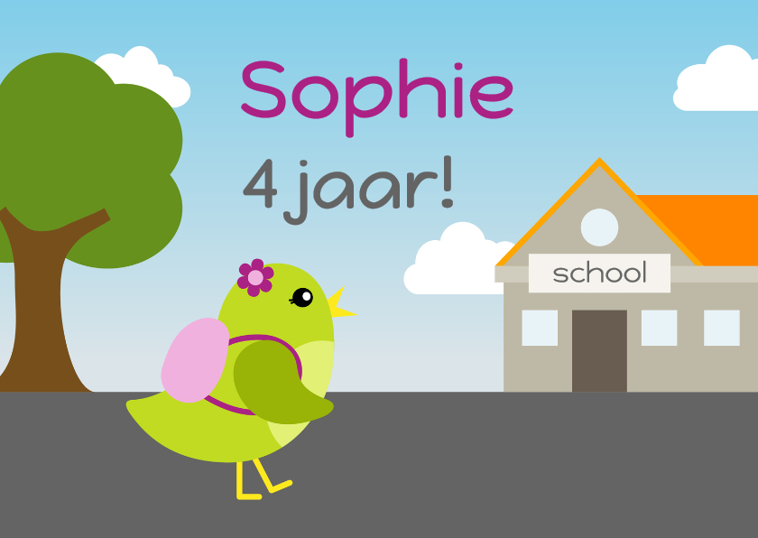 verjaardagskaart vogel meisje gaat naar school - DD - Verjaardagskaarten Verjaardagskaarten - verjaardagskaart vogel meisje gaat naar school - DD