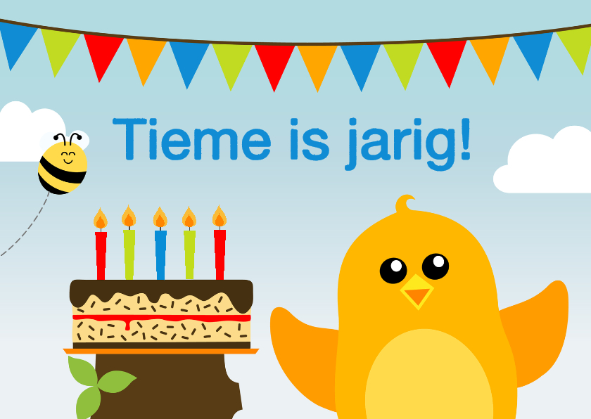 Verjaardagskaart vogel met taart jongen - DD - Verjaardagskaarten Verjaardagskaarten - Verjaardagskaart vogel met taart jongen - DD