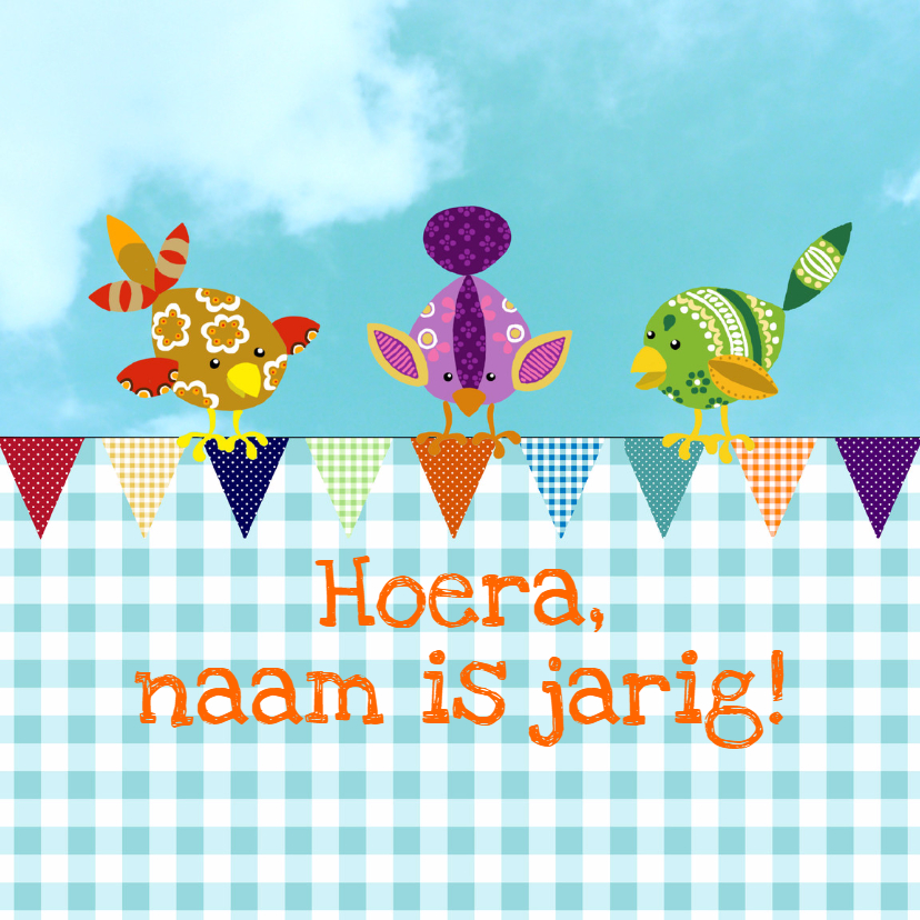 Verjaardagskaart vogeltjes vlag - Verjaardagskaarten Verjaardagskaarten - Verjaardagskaart vogeltjes vlag