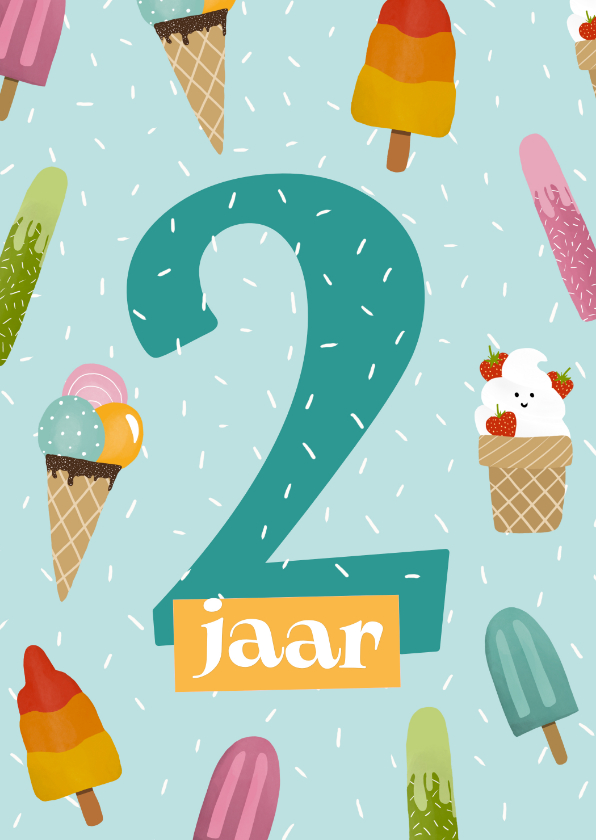 Verjaardagskaarten - Verjaardagskaart voor een 2-jarige met heel veel ijsjes