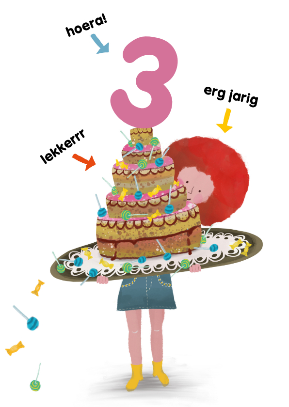 Verjaardagskaarten - Verjaardagskaart voor jongen of meisje taart met lolly's