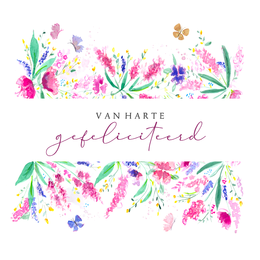 Verjaardagskaarten - Verjaardagskaart vrolijk gekleurde bloemen met tekst