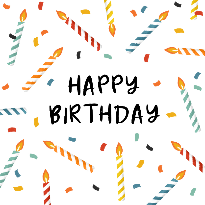 Verjaardagskaarten - Verjaardagskaart vrolijk kaarsjes confetti happy birthday