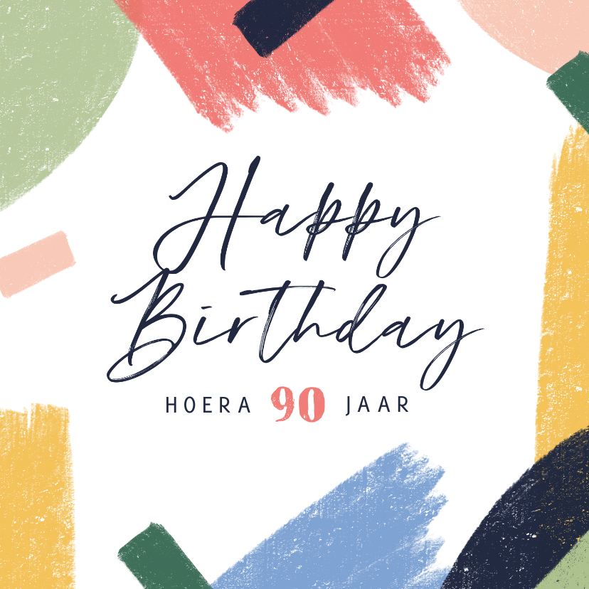 Verjaardagskaart vrolijk kleuren abstract 90 jaar - Verjaardagskaarten Verjaardagskaarten - Verjaardagskaart vrolijk kleuren abstract 90 jaar