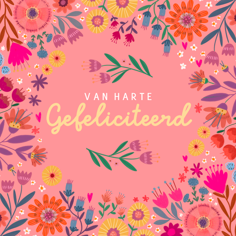 Verjaardagskaarten - Verjaardagskaart vrolijk met bloemen in roze