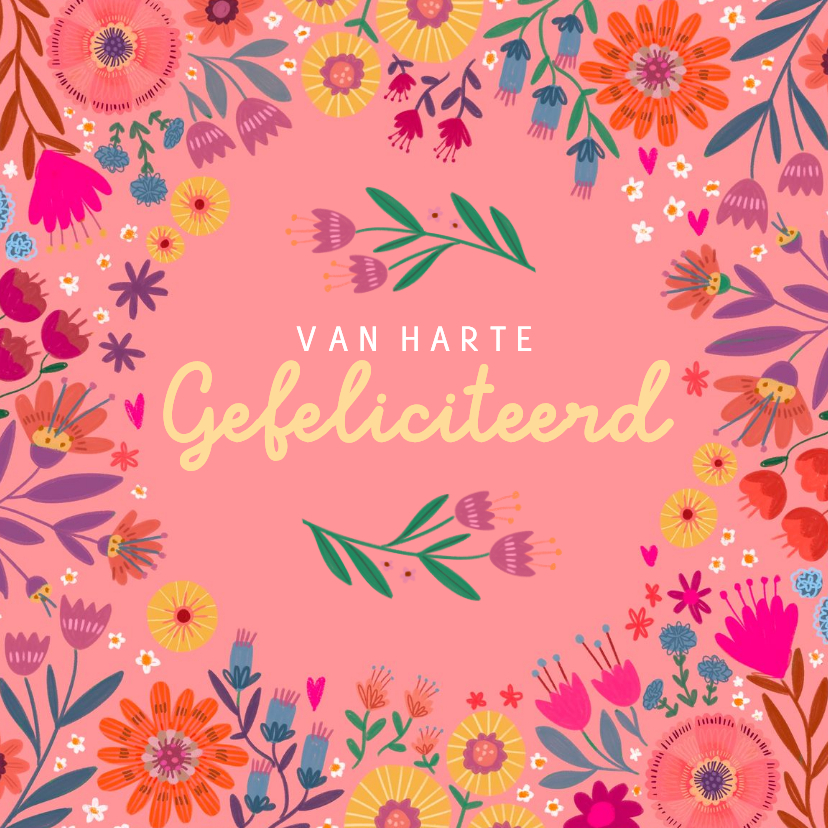 Verjaardagskaarten - Verjaardagskaart vrolijk met bloemen in roze