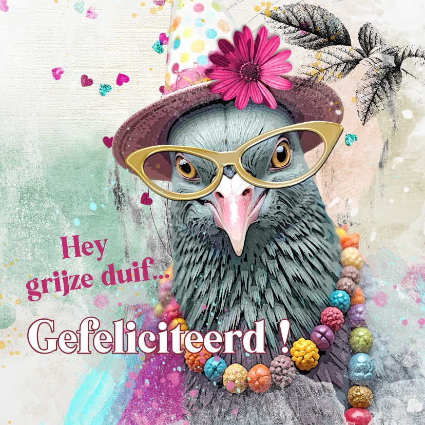 Verjaardagskaarten - Verjaardagskaart vrolijke grijze duif