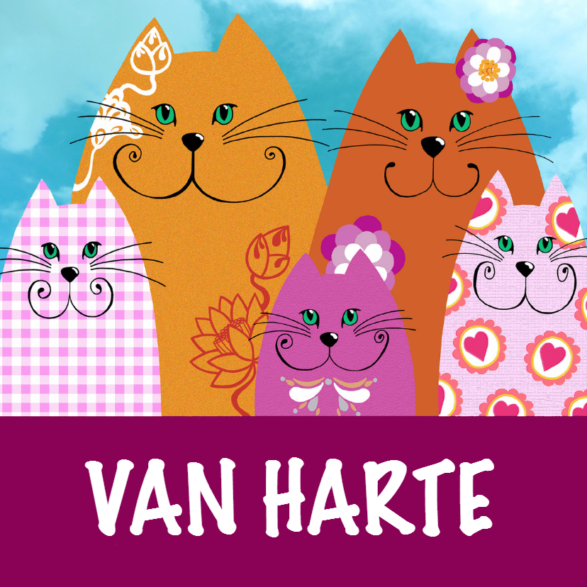 Verjaardagskaart vrolijke katjes - Verjaardagskaarten Verjaardagskaarten - Verjaardagskaart vrolijke katjes