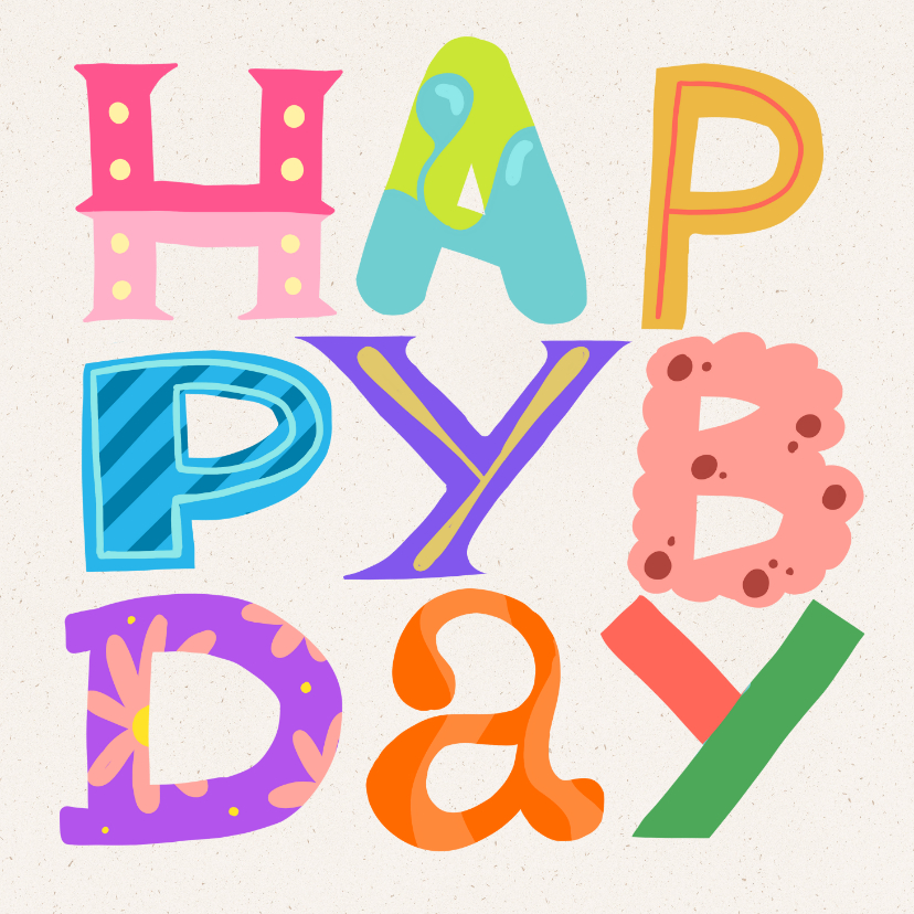 Verjaardagskaart vrolijke letters 'Happy Bday' - Verjaardagskaarten Verjaardagskaarten - Verjaardagskaart vrolijke letters 'Happy Bday'