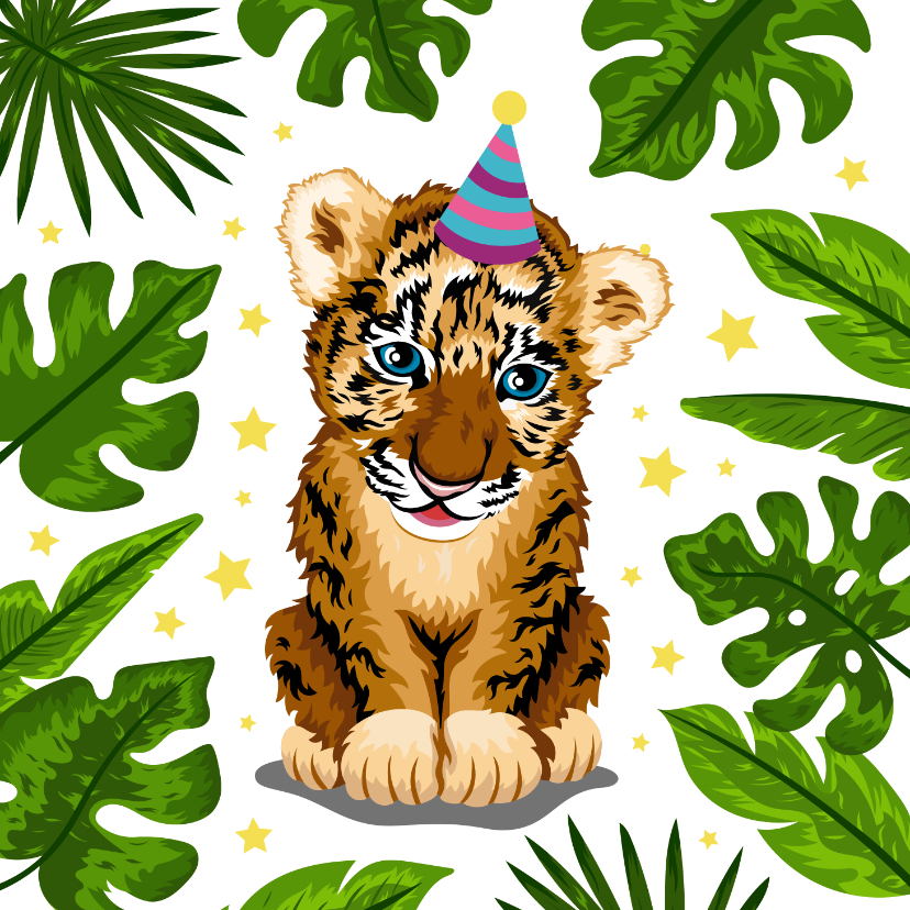 Verjaardagskaarten - Verjaardagskaart vrolijke tijger jungle voor kind